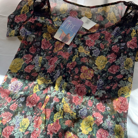 Nordstrom - Love, Fire Brand | Small floral black, green, pink, yellow Top - Picture 4 of 7